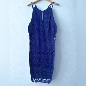 Astr Royal Blue Lace Backless Dress